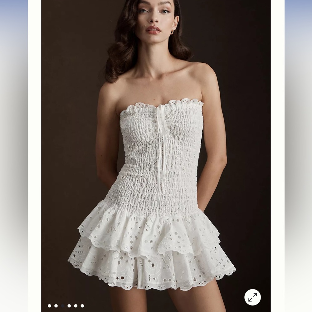 Charo Ruiz Megan Shirred Ruffled Eyelet Mini Skirt